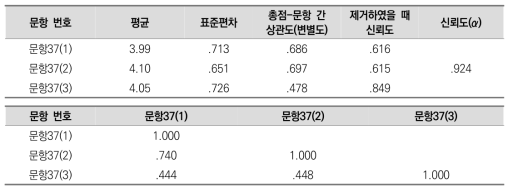 논리적 접근법 사용 측정 문항의 기술통계 및 신뢰도