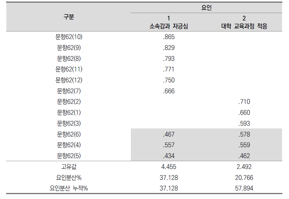 대학생활 적응의 요인분석