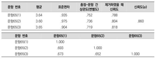 (핵심역량) 글로벌 지식 측정 문항의 기술통계 및 신뢰도