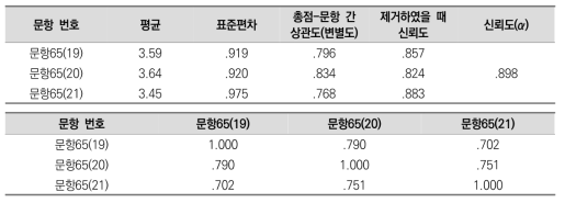 (핵심역량) 비전계발 측정 문항의 기술통계 및 신뢰도