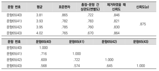 (핵심역량) 소통능력 측정 문항의 기술통계 및 신뢰도