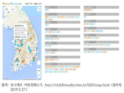 유니세프 아동친화도시 인증 및 추진지역