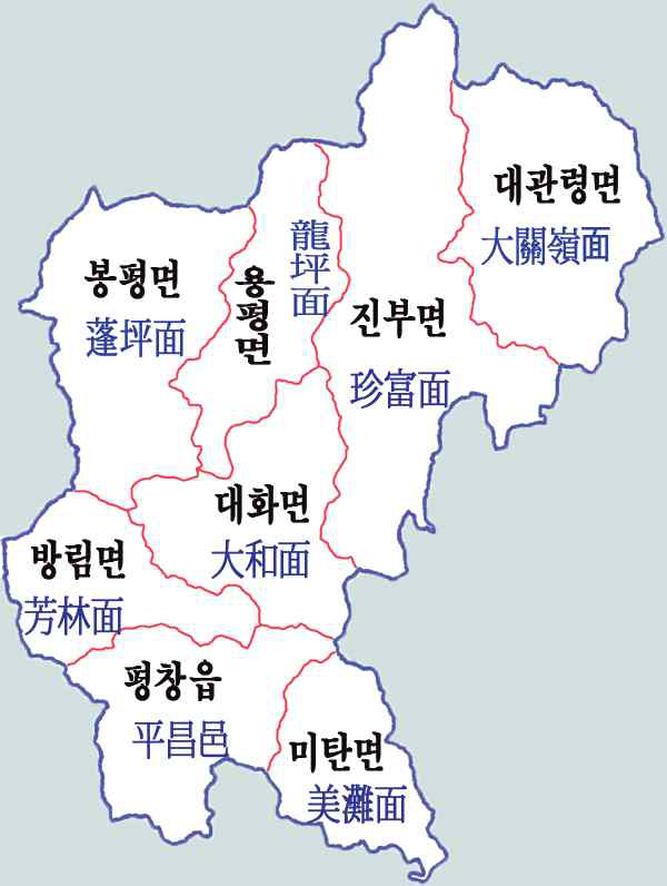 평창군 경계지도 (https://ko.wikipedia.org)