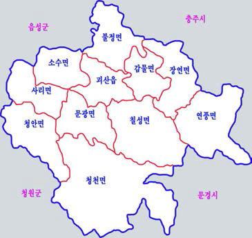 괴산군 경계지도 (https://ko.wikipedia.org)