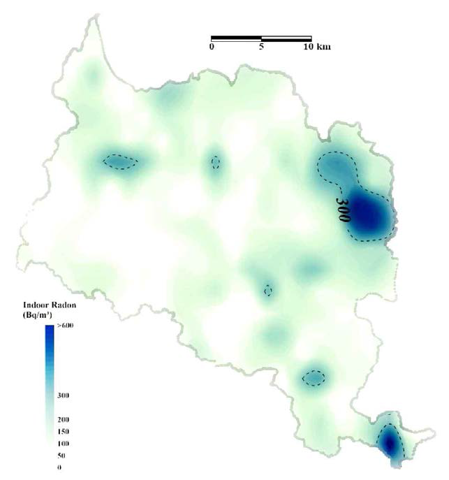 충주시 연평균 라돈 농도 분포 등준위도