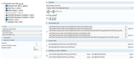 COMSOL Multiphysics의 “General Form PDE”를 이용하여 개발된 2상 유동 해석 모듈