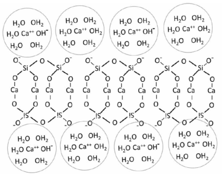 C-S-H 결합으로 이루어진 시멘트 표면 모식도