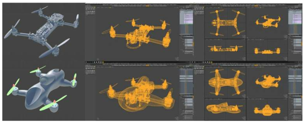 간단한 옵션 조건 변경에 따라 변화되는 드론 3D모델링 및 처리 기법 구현