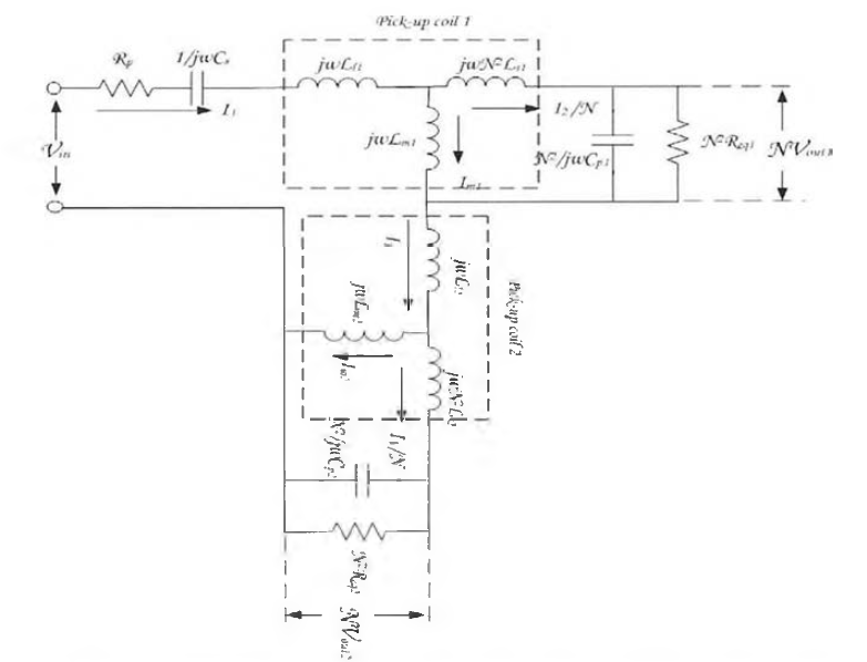 픽업코일을 2개 갖는 비접촉 전력 전송장치의 등가 회로