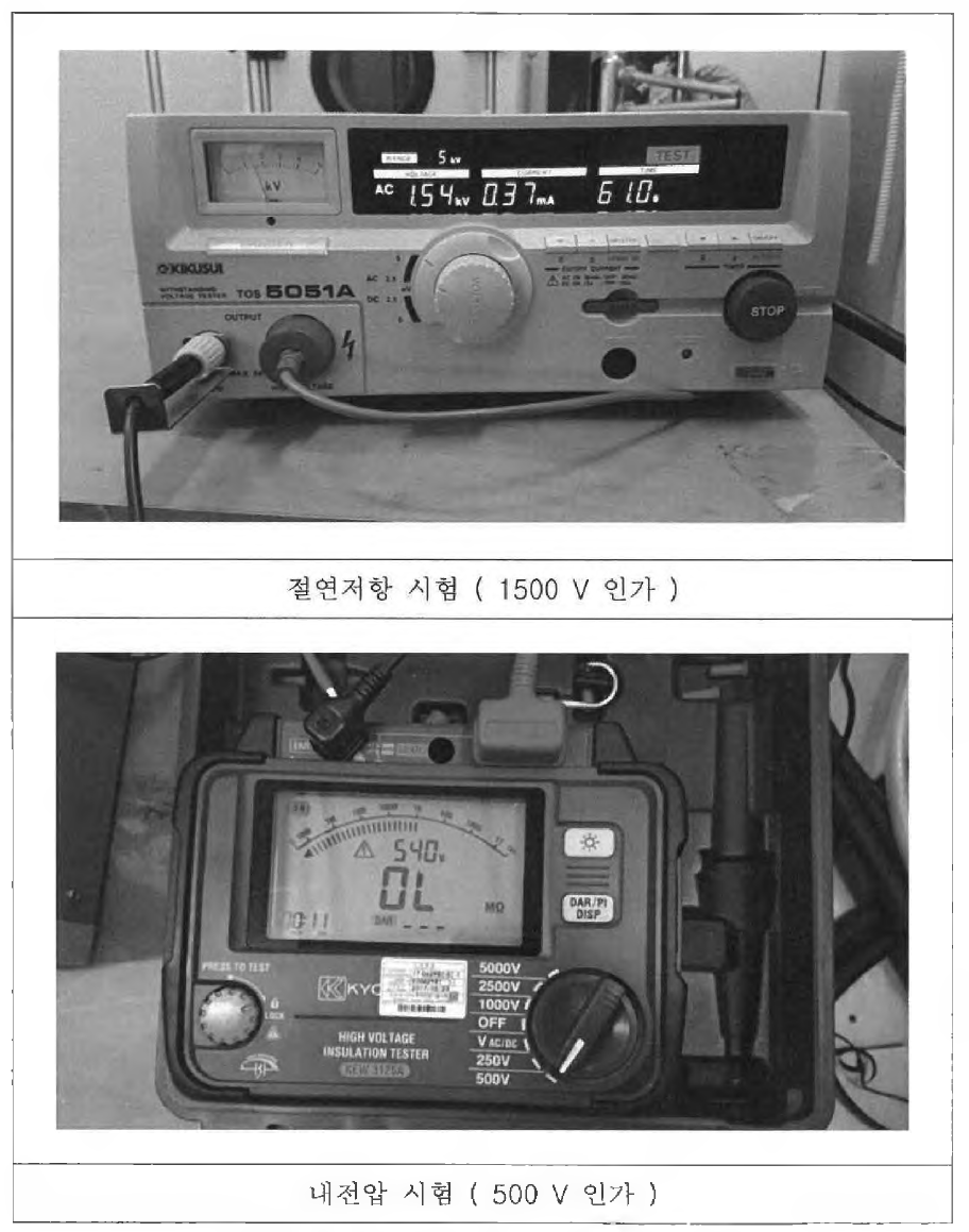 절연저항 및 내전압 시험 결과