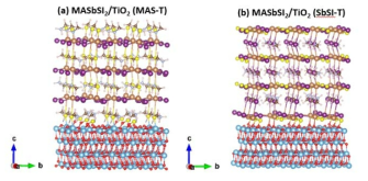 (a) MAS- 및 (b) SbSI-terminated MASbSI2/TiO2 slab 미세구조