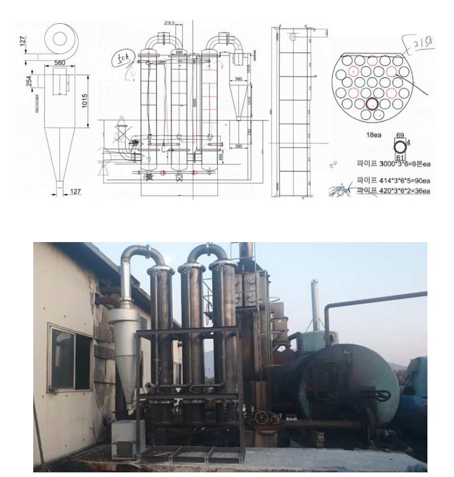 고창 유기산업 현장에 설치된 싸이클론과 열교환기