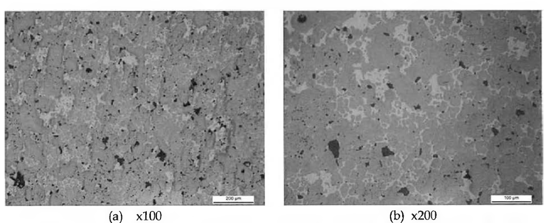 구리 용침 15%인 밸브시트 소재의 광학현미경 조직사진(에칭 전)
