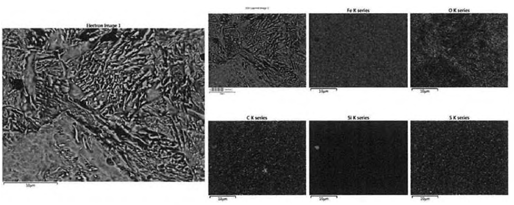 구리 용침 15%인 밸브시트 소재의 SEM 사진 및 EDS mapping