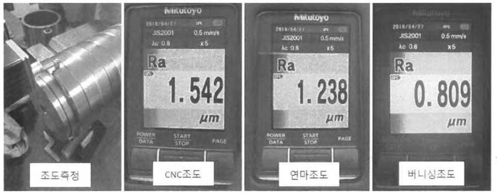 최종 공정별 표면 조도 비교 측정