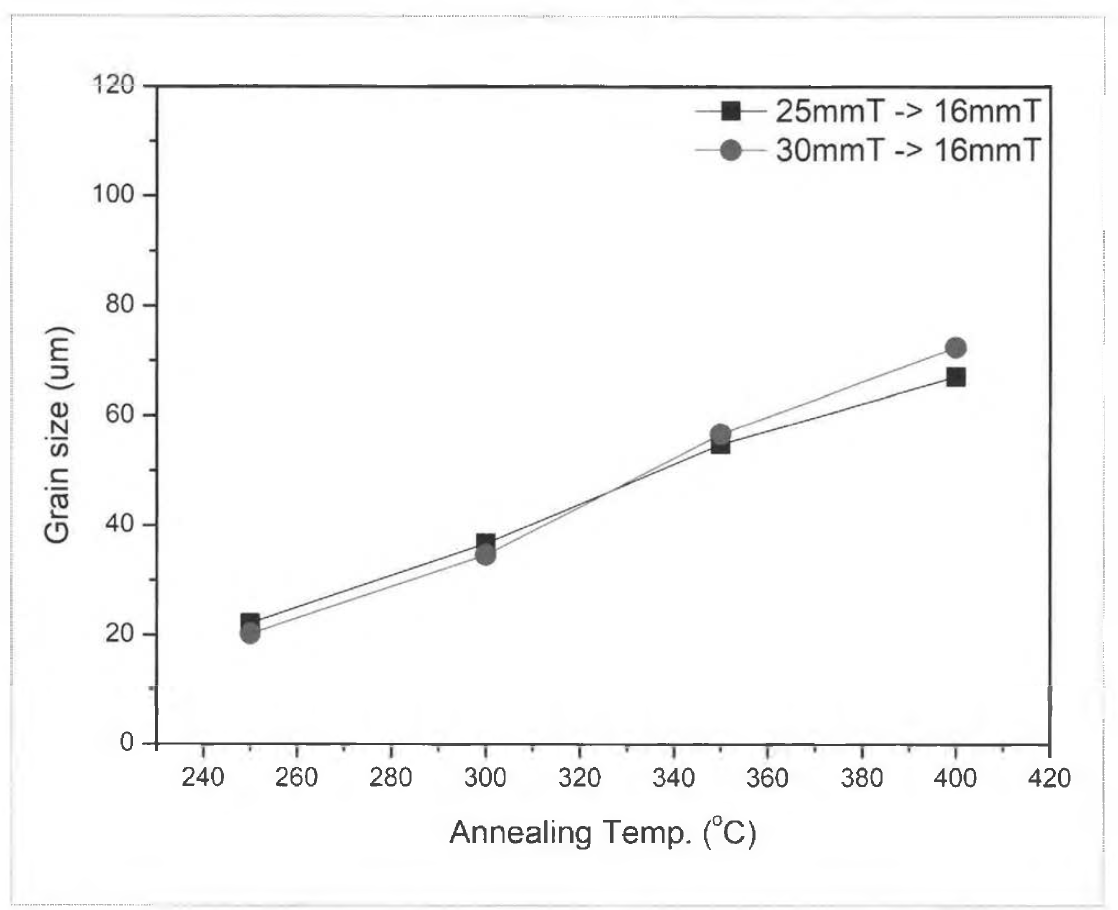 열처리 온도에 따른 압연판재의 결정립 크기 변화