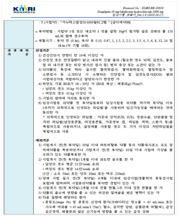 삼익제약(주) Sitagliptin_Metformin 임상(생물학적동등성)시험계획서 개요2