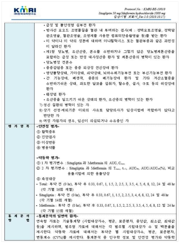 삼익제약(주) Sitagliptin_Metformin 임상(생물학적동등성)시험계획서 개요3