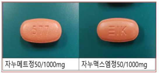 대조약 및 자사 시험약의 외관 비교