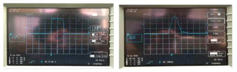 LD 드라이버 모듈 10 ns electric 펄스 (좌), 10 ns optical 펄스 출력 결과 (우)