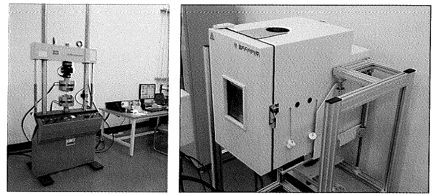 내구시험기(좌, MTS-810) 및 내구시험기용 환경챔버(우)