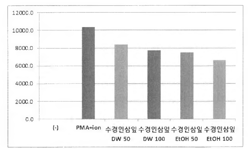 수경인삼 잎 추출물의 PMA와 ionomydn에 의해 유도된 IL-13 억제