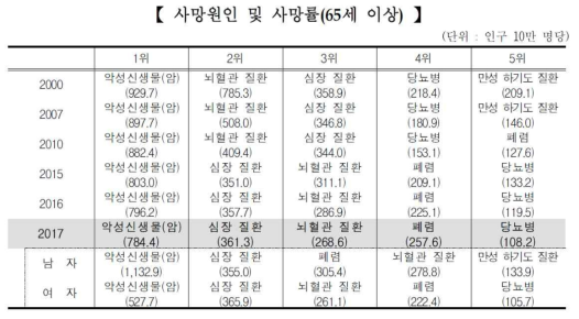 65세이상 노인 사망원인 및 사망률