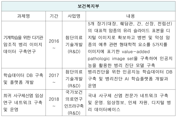 기존 수행 사업 현황 (보건복지부)