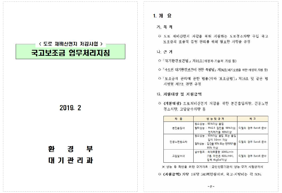 2019년도 도로 재비산먼지 저감사업 국고보조금 업무처리지침