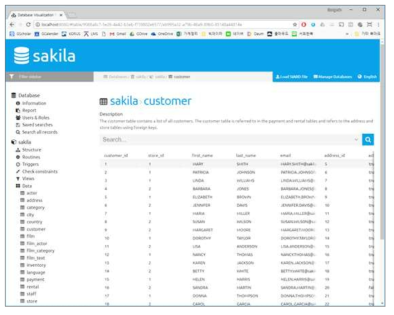 Database Visualization Toolkit SIARD 파일 Viewer 화면