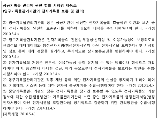 공공기록물 관리에 관한 법률 – 영구기록물관리기관의 전자기록물 보존 및 관리