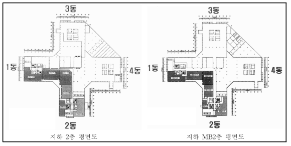 지하 2층 및 지하 MB 2층 평면도