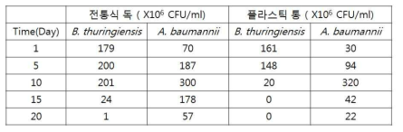 통밀 - 미생물 종류에 따른 콜로니 개수