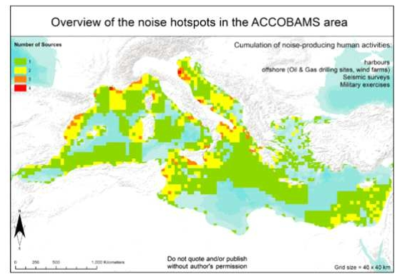 Noise hotspots in the ACCOBAMS area (Maglio et al., 2016)