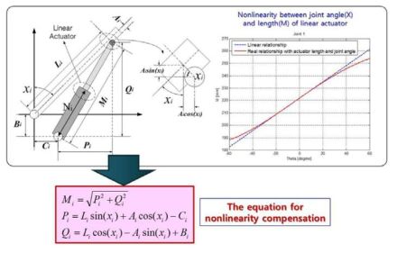 Nonlinear relationship between actuator position and joint angle