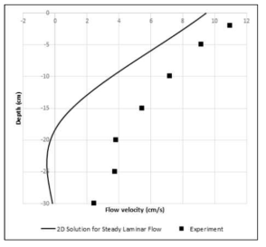 The result of experiment and 2D solution for steady laminar flow