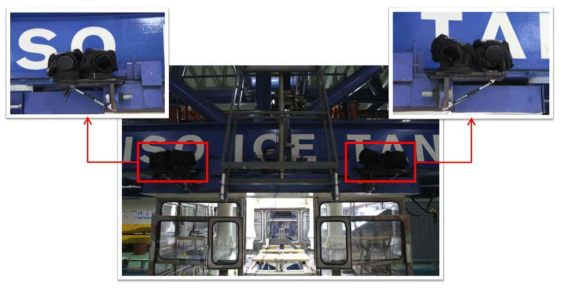 An exemplary arrangement of 6DOF motion measurement cameras which are installed on the carriage of KRISO ice tank