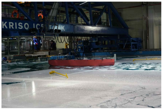 DP vessel and carriage before DP operation experiment in KRISO’s Ice Tank