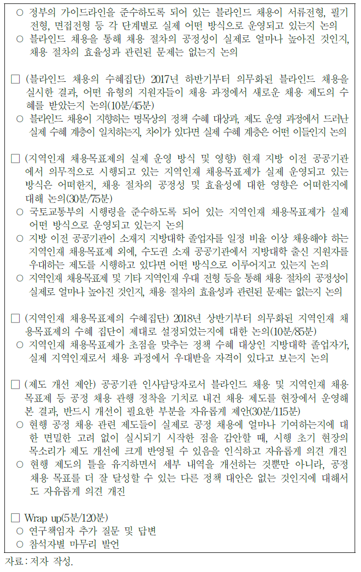 (계속) 공공기관 채용 업무 담당자 대상 좌담회 가이드라인