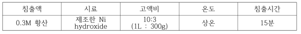 침출 실험 조건