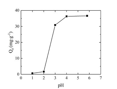 Effect of pHini on the adsorption capacity of Cd2+ by NaS-WS (C0=200 mg·L−1,adsorbent dose=5 g·L−1,T=293±2 K, t= 0 min)