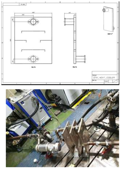 DPF내 PM 포집을 위한 배기가스 cooler 도면 및 제작된 실제 사진