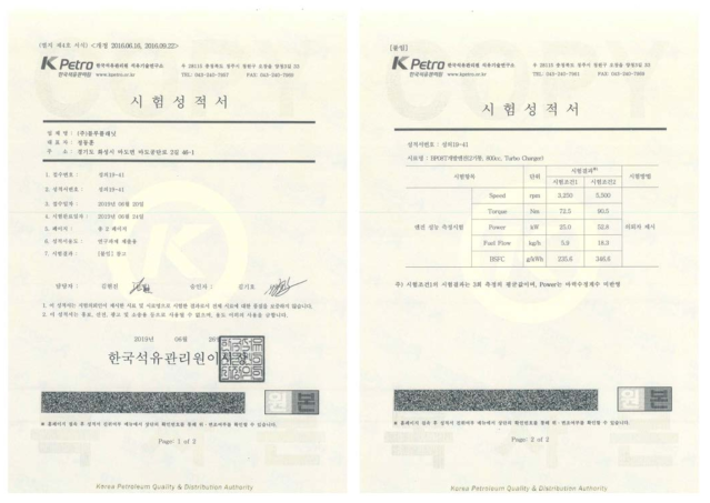 공인기관 시험 성적서