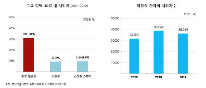 국내 패혈증 사망률 및 사망자 수