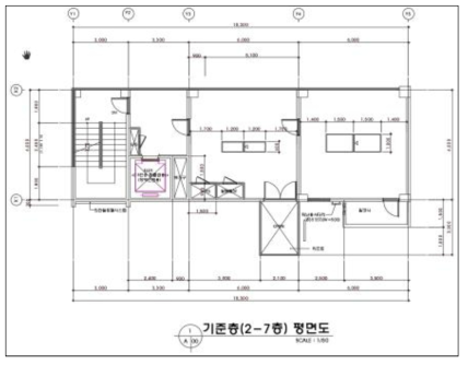 연기거동 훈련실험동 기준층 평면도(2~7층)