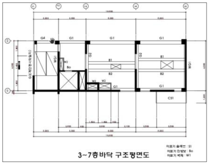 연기거동 훈련실험동 3~7층 바닥슬라브 구조평면도