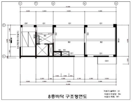 연기거동 훈련실험동 8층 바닥슬라브 구조평면도