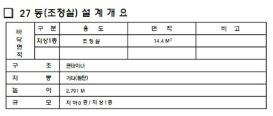 연기거동 훈련실험동 통합제어실 27동 설계개요