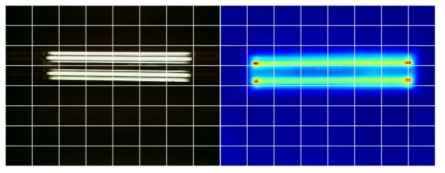 RGB 영상(좌), 열영상 영상(우)에서의 형광등의 위치