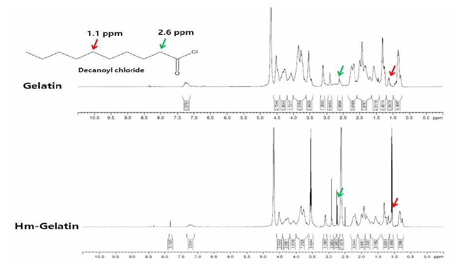 소수화된 pH 응답성 고분자 (Hm-Gelatin)의 1H-NMR 스펙트럼